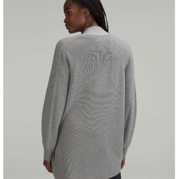 NWT LULULEMON Merino Wool-Blend Ribbed Long Wrap Sweater Heathered Gull Grey 8 - Picture 3 of 11